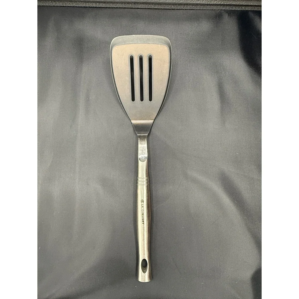 LE CREUSET Slotted Turner Spatula Black Silver Silicone Stainless Steel 13.5in